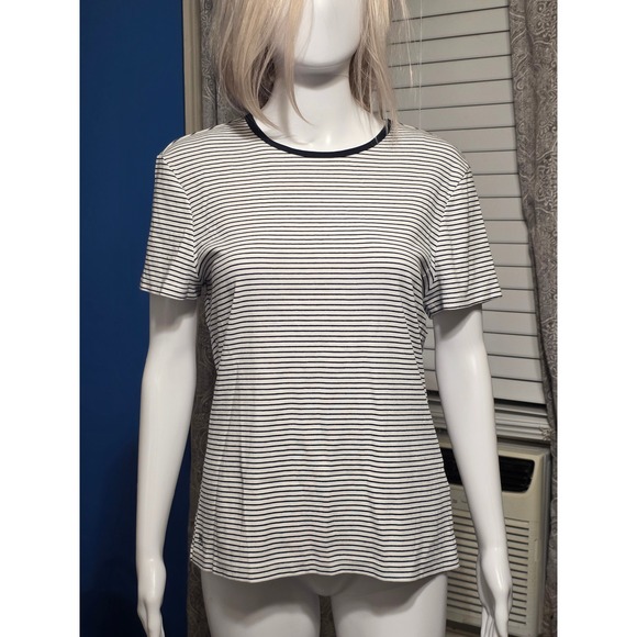 Lauren‎ Ralph Lauren Striped T-Shirt Navy Trim Short Sleeve Top L - Picture 1 of 7